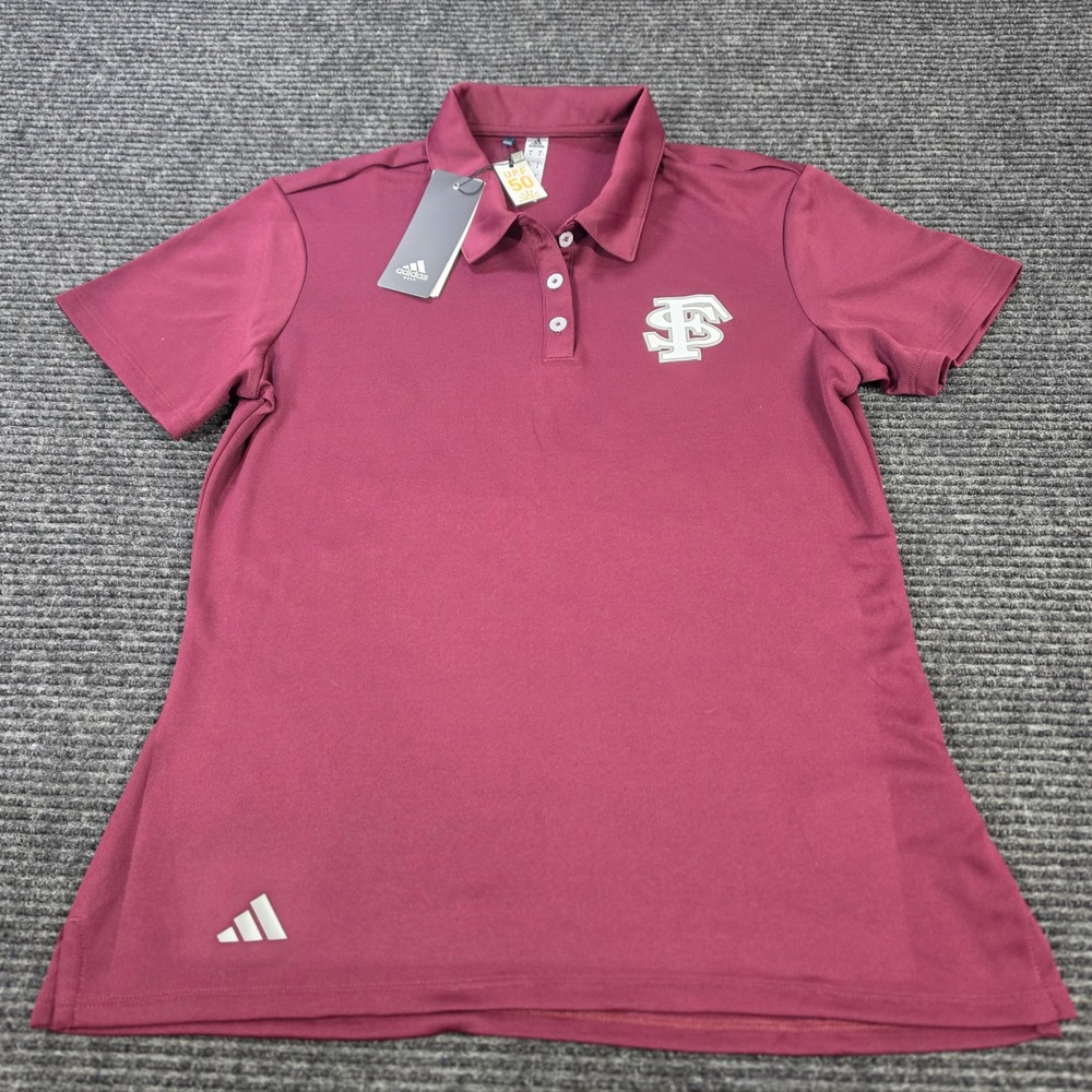 Adidas Golf Polo Shirt Womens Small Maroon NEW FSU Seminoles UPF 50 FK3676 - Picture 2 of 9